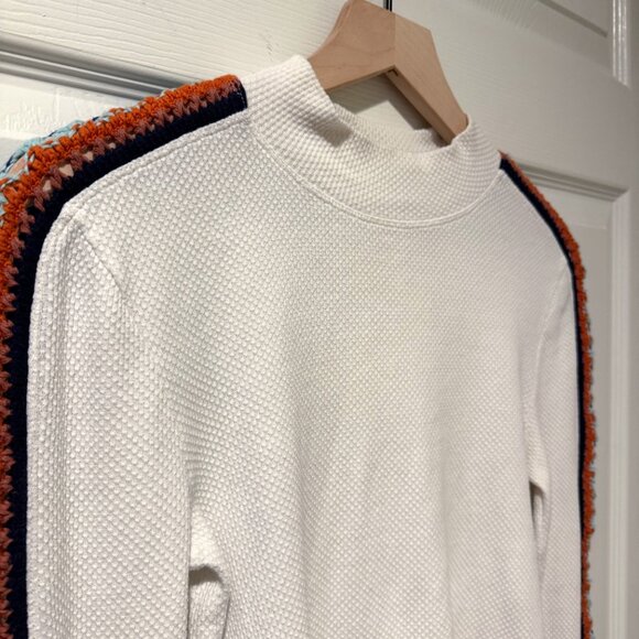 Free People Switch It Up Boho Thermal Top White Striped Crochet Sleeve - Picture 6 of 14